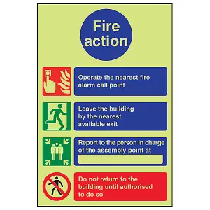 Do Not Reenter Fire Action Sign - Glow in the Dark - 200x300mm (x3)