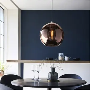 Hanging Ceiling Pendant Light - Copper Mirrored Glass & Matt Black Paint - 10W LED E27