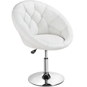 Yaheetech White Upholstered Swivel Barrel Chair with Tufted Back Height Adjustable