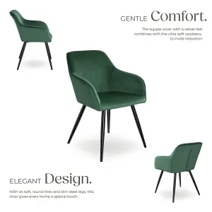 Chair Marilyn - with armrests, padded, velvet look, black steel legs - dark green / black