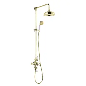 Georgina Traditional Gold Thermostatic Dual Shower Kit with Fixed Head & Handset