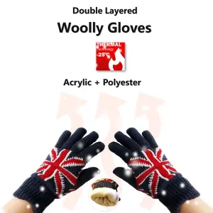 2 Layers Winter Gloves Full Fingers Union Jack British Flag Woolly Knitted Unisex Mittens