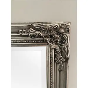 Sade Tall Solid Wood Framed Wall or Dressing Mirror Antique Silver