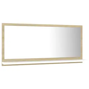 Dorlene Framed Wall Mounted Bathroom Mirror White And Sonoma Oak / 90 cm