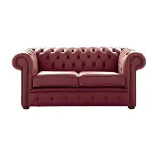 Chesterfield 2 Seater Shelly Burgandy Leather Sofa Settee Bespoke In Classic Style