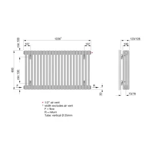 Acova Raw metal 3 Column Radiator, (W)1226mm x (H)600mm