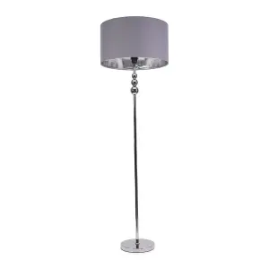 ValueLights Marissa Chrome Stacked Ball Floor Lamp with Grey/Chrome Shade