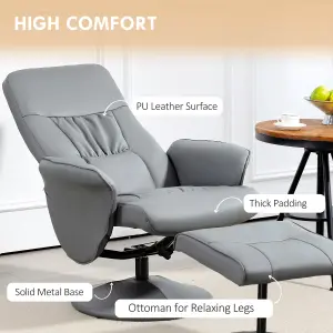 HOMCOM PU Leather Armchair and Footrest Swivel Recliner w/ Ottoman Light Grey