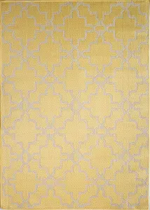 Yellow Grey Geometric Trellis Flatweave Indoor Outdoor Rug 80x150cm