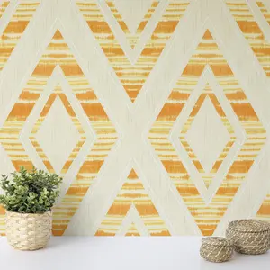 Wallquest Tribal Stripes Orange Wallpaper Metallic Effect Stylish Feature Wall