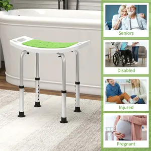 HOMCOM Adjust Aluminium Bath Stool Spa Shower Chair Non-Slip w/ Shower Hole