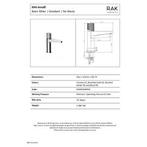 RAK Amalfi Brushed Modern Basin Tap Solid Brass - Brushed Nickel