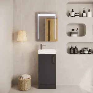 Saint Cloakroom Floor Standing 1 Door Vanity Unit with Basin, 400mm - Gloss Grey - Balterley