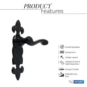 XFORT Black Antique Fleur De Lys Latch Handle, Internal Door Handles Sets