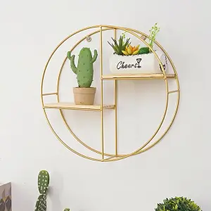 2 Tier Golden Iron Circle Hanging Storage Shelving Floating Circular Wall Decor Round Hanging Shelves 37CM