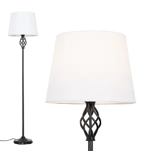 ValueLights Memphis Traditional Style Black Barley Twist Floor Lamp with White Tapered Light Shade