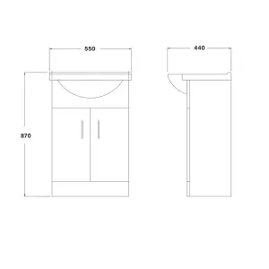 Bubly Bathrooms™ White 550mm Two Door Bathroom Vanity Unit & Ceramic Basin Sink Storage Cabinet