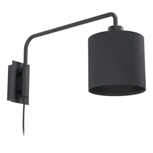 Wall Light Colour Black Shade Black Fabric In Line Switch Bulb E27 1x40W