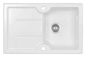 Clearwater Harmony Ceramic White Small Compact Kitchen Sink 1 Bowl & Drainer - Reversible - HAR7810WH