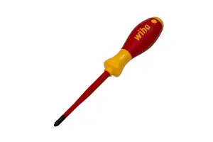 WIHA Pozidriv Electricians Screwdriver Insulated 1000v VDE Slim Fit SoftFinish slimFix Pozi PZ2 x 100mm 35396