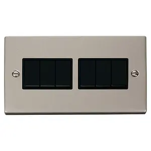 Pearl Nickel 10A 6 Gang 2 Way Light Switch - Black Trim - SE Home