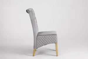 A Pair of Velvet Dining Chairs with Golden Legs in Grey