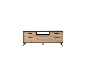 Stylish Artona 04 TV Cabinet H680mm W1860mm D400mm - Oak Artisan & Black Matt Finish