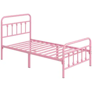 Yaheetech Pink 3ft Single Vintage Metal Bed Frame with High Headboard and Footboard