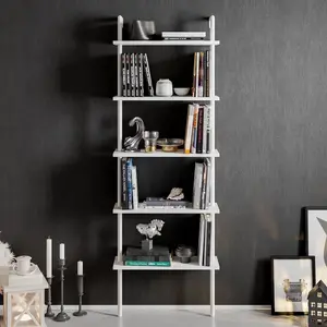 Iker 174cm H x 60cm W Stainless Steel Ladder Bookcase White