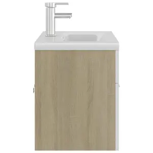 Berkfield Sink Cabinet with Built-in Basin White and Sonoma Oak Engineered Wood