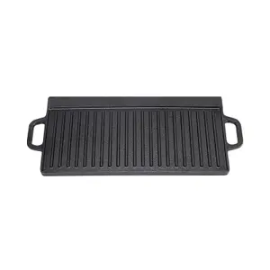 Black Kitchen Rectangular Anti Stick Cast Iron Reversible Griddle Pan W 45cm