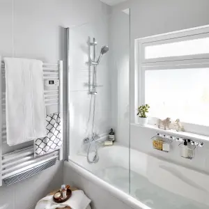 GoodHome calera Straight 1 panel Clear glass silver effect frame Bath screen, (W) 850mm (H) 1400mm