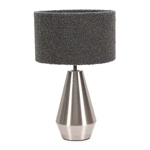 ValueLights Jax Silver Metal Touch Dimmer Table Lamp with Charcoal Grey Boucle Shade