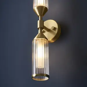 Luminosa Trieste 2 Light Wall Lamp Satin Brass Plate With Clear & Frosted Glass