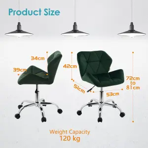 HNNHOME Modern Eris Padded Swivel Fabric Home Office Desk Computer Chair, Height Adjustable (Dark Green, Velvet)