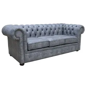 Chesterfield Handmade 3 Seater Sofa Maya Charcoal Grey Fabric In Classic Style