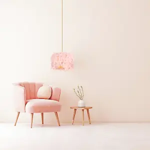 Modern Designer Real Pink Feather Drum Lamp Shade with Inner Cotton Lining