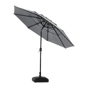 3-Tier 3M Parasol Garden Patio Umbrella with Push Button Tilting and Crank Sun Shade No Base