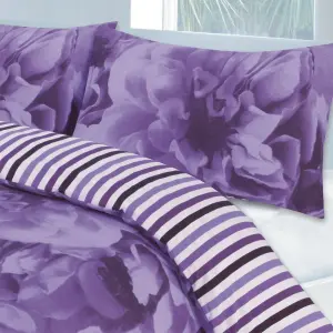 Roses Lilac Duvet Cover Set, Size Double