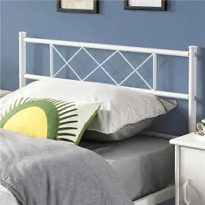 Yaheetech White 3ft Single Simple Metal Bed Frame with Cross-design Headboard & Footboard