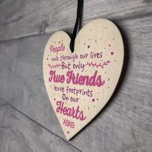 Red Ocean Handmade True Friends Friendship Best Friend Birthday Gift Plaque Wooden Heart Chic Sign Keepsake