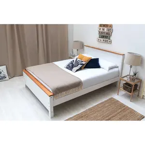 Aubrey Solid Wood Low Profile Bed Frame with Mattress White / 19cm King Memory Foam / Kingsize (5')