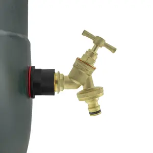 water butt/water storage tank outlet adaptor +brass bib tap +ptfe tape(requires a 21mm hole)