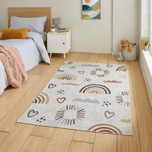 MultiColoured Pictorial 40mm Thick Stain-Resistant Rug for Bedroom, Dining Room, Easy to Clean Modern Rug-80cm X 150cm