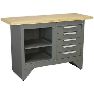 Durable Heavy Duty Steel Workbench with Shelf and 5 Drawer Storage Solution