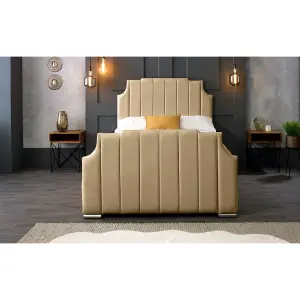 Nelson Plush Velvet Beige Bed Frame