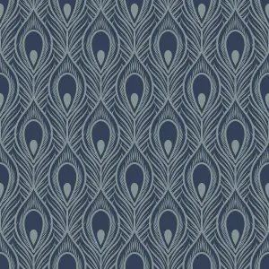 Bobbi Beck eco friendly Blue peacock feather Wallpaper