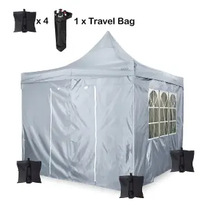 Grey Deluxe Commercial Gazebo with Zipped Removable Sides - 3m x 3m - Waterproof PVC Coated