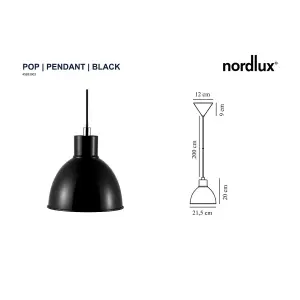 Nordlux Pop Indoor Living Dining Pendant Ceiling Light in Black (Diam) 21.5cm