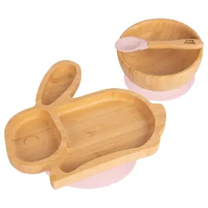 Tiny Dining 3pc Rabbit Bamboo Suction Dinner Set - Pastel Pink